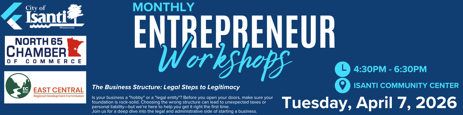 Entrepreneur Workshops 2026 - April 